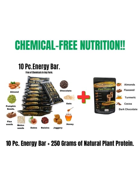 Sheer Madness Energy Bar Pack of 10 / Natural Plant Protein Chocolate 250 gm Combo