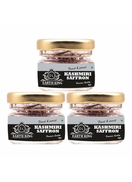 EARTH KING A++ Grade Pure & Natural Kashmiri Saffron Threads |Original Kesar| / Kesar/Keshar/Zafran/Jafran – 3GM (Combo Pack of 3)