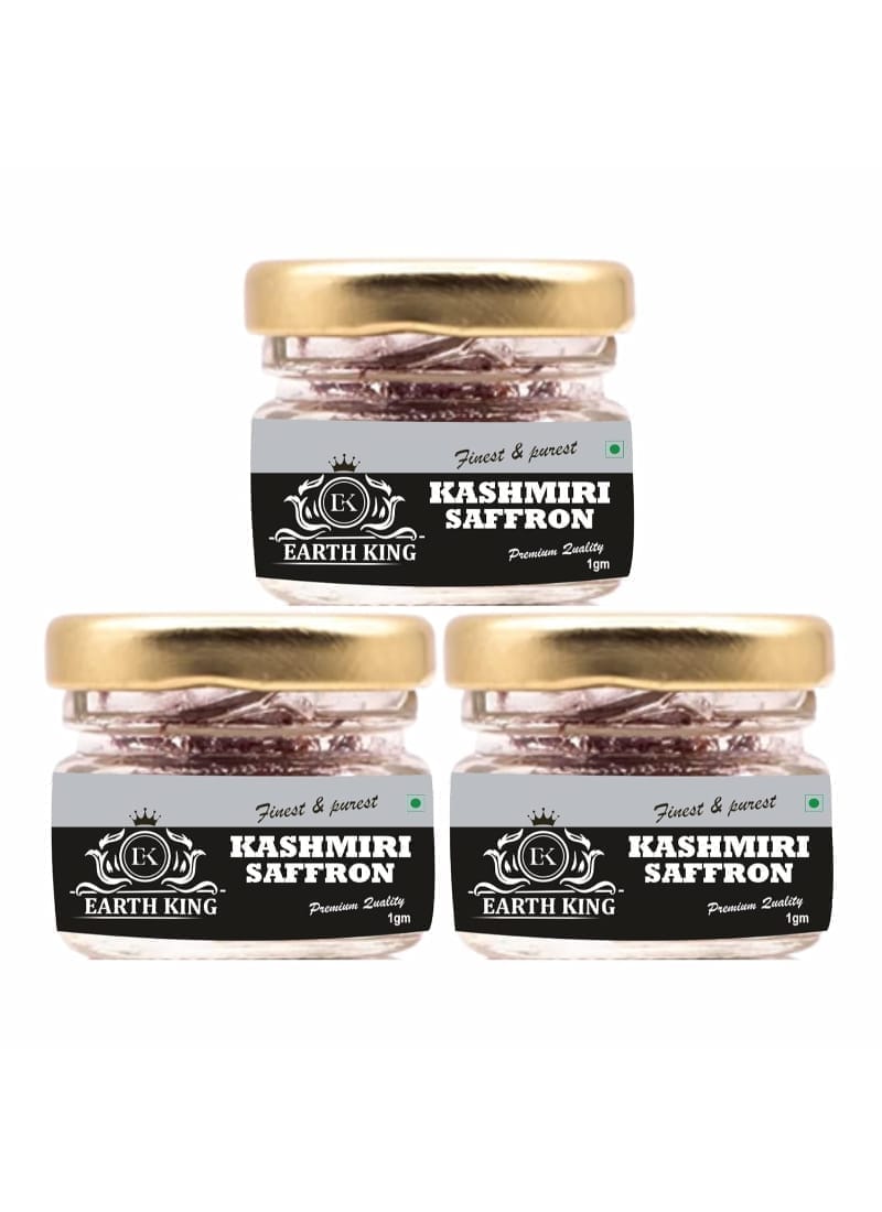 EARTH KING A++ Grade Pure & Natural Kashmiri Saffron Threads |Original Kesar| / Kesar/Keshar/Zafran/Jafran – 3GM (Combo Pack of 3)