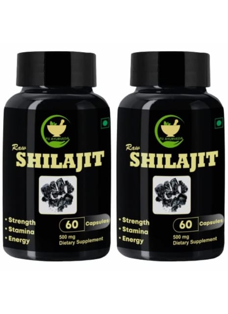 FIJ AYURVEDA Raw Shilajit/Shilajeet Capsule Supports Stamina & Streanght for Men & Women - 500mg 60 Capsules (Pack of 2)