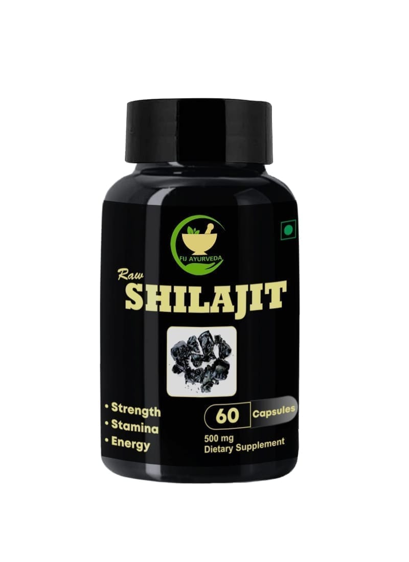 FIJ AYURVEDA Raw Shilajit/Shilajeet Capsule Supports Stamina & Streanght for Men & Women - 500mg 60 Capsules