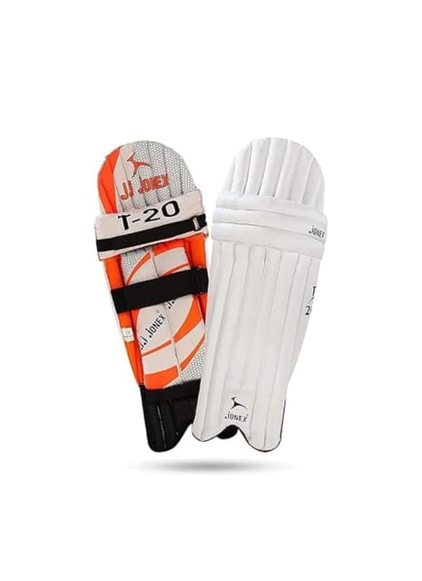 JJ Jonex Cricket Leg Guard T-20 for Beginners White/Orange Design (MYC)