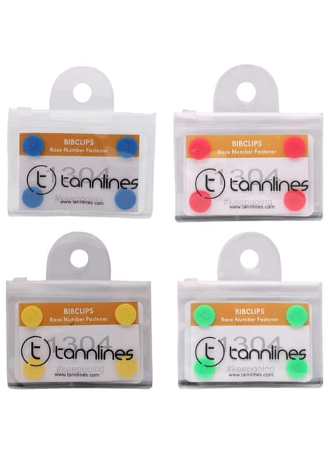 Tannlines BibClips - Marathon Race Number Fastener (Set of 6 Clips) 4 Color Combo