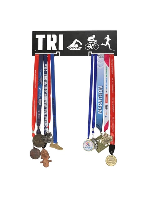 RUNWYND Tri Swim Cycle Run Medal Hanger - Black (46 cm x 15 cm)