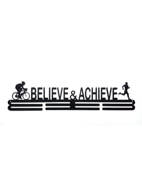 RUNWYND Duathlon - Believe & Achieve Medal Hanger - Black (56 cm x 13 cm)