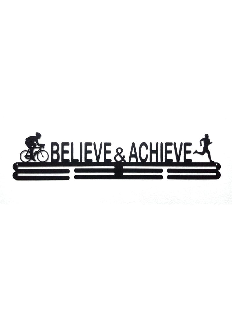 RUNWYND Duathlon - Believe & Achieve Medal Hanger - Black (56 cm x 13 cm)