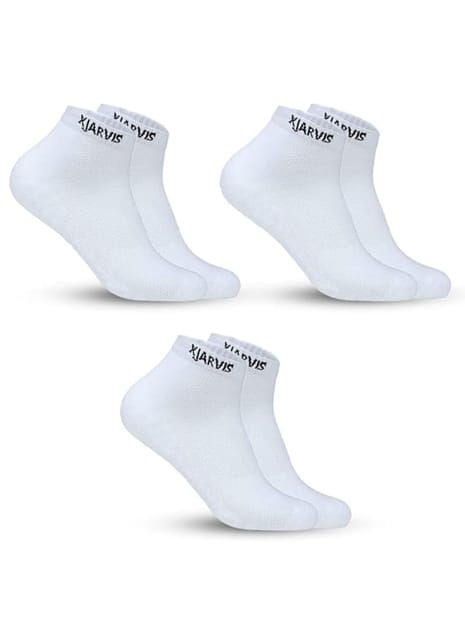 XJARVIS 3 Pairs Ankle Length Half Terry Cotton Bamboo Socks Men & Women   Pack of 3 White