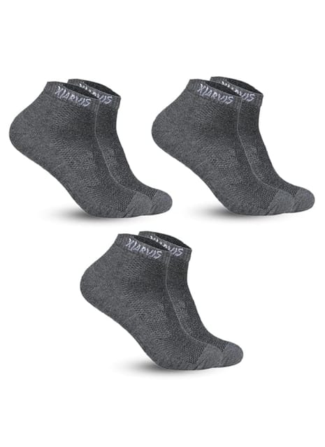 XJARVIS 3 Pairs Ankle Length Half Terry Cotton Bamboo Socks Men & Women  Pack of 3 Dark Grey