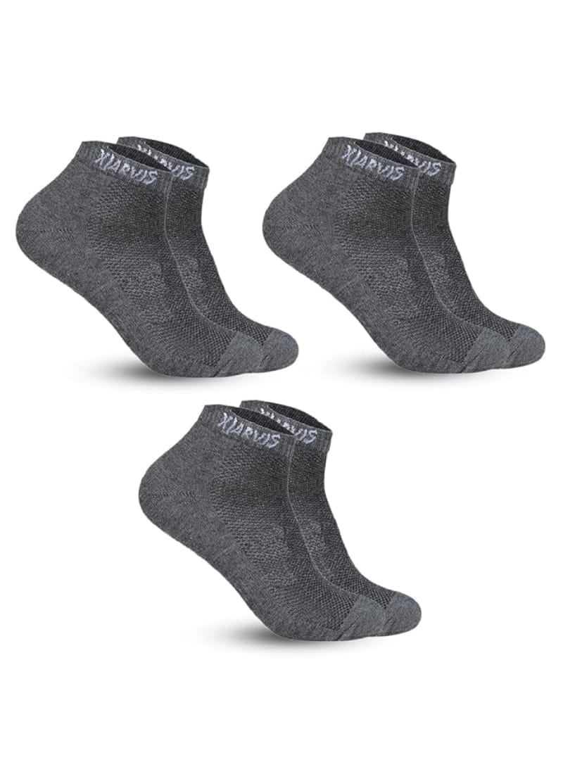 XJARVIS 3 Pairs Ankle Length Half Terry Cotton Bamboo Socks Men & Women  Pack of 3 Dark Grey