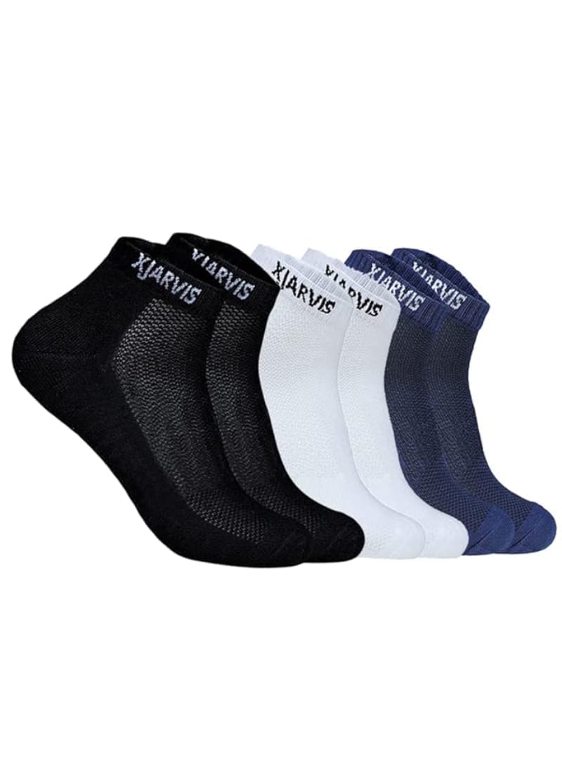 XJARVIS 3 Pairs Ankle Length Half Terry Cotton Bamboo Socks Men & Women Pack of 3 Black, Navy, White
