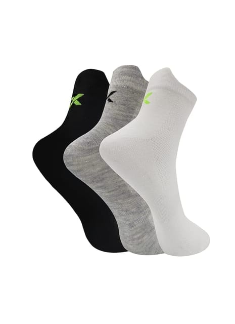 XJARVIS Rio Premium Cotton Ankle Socks for Men and Women   (BLACK/GREY/WHITE) Pack of 3