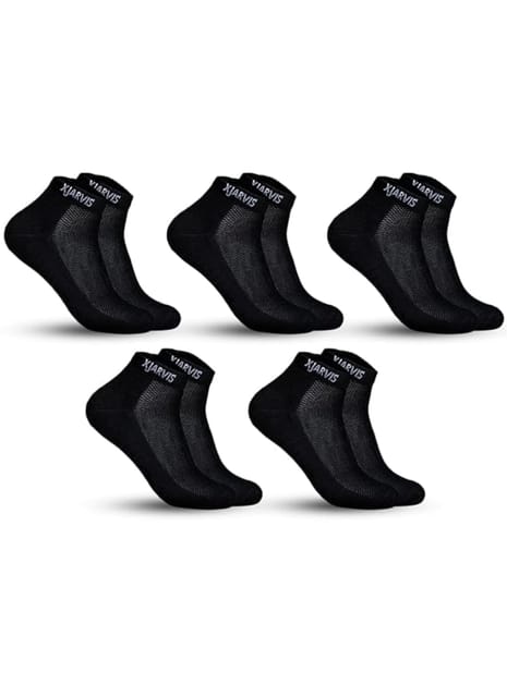 XJARVIS 5 Pairs Ankle Length Half Terry Cotton Bamboo Socks Men & Women  Pack of 5 Black