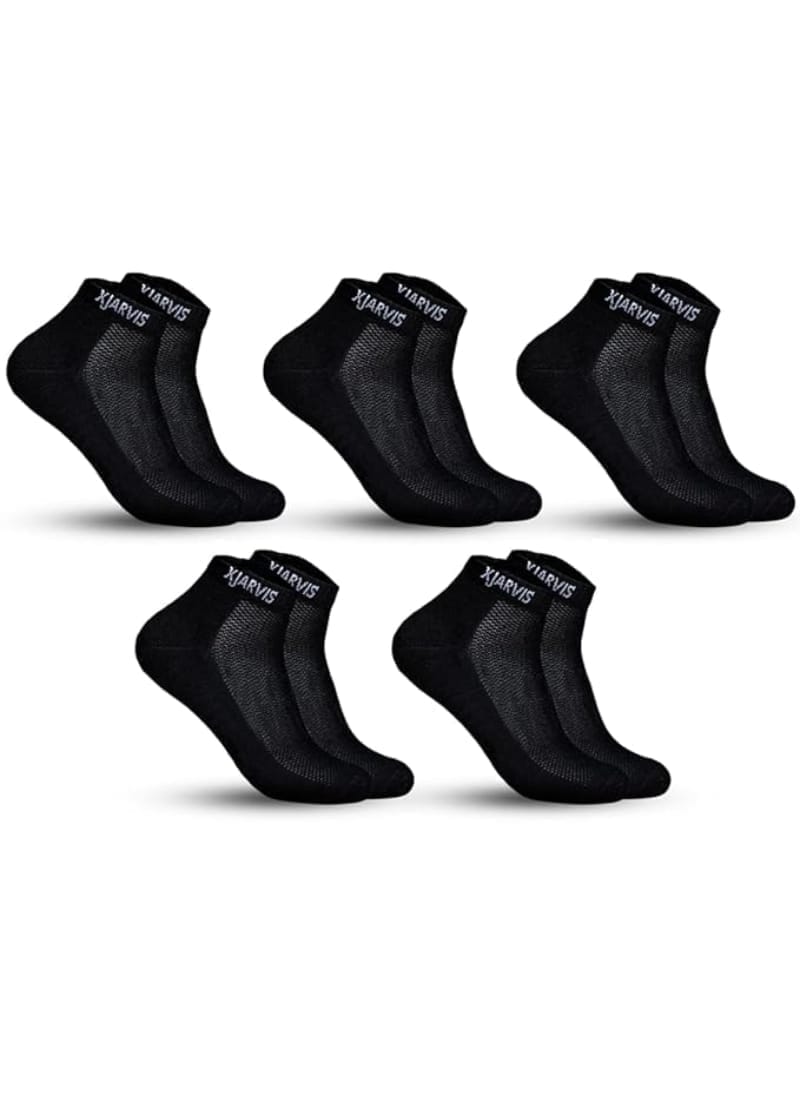 XJARVIS 5 Pairs Ankle Length Half Terry Cotton Bamboo Socks Men & Women  Pack of 5 Black
