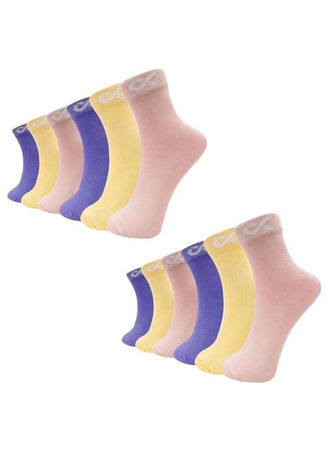 XJARVIS Malibu Solid Ankle Socks for Women & Girls  Pack of 12 (Pink/Purple/Yellow)