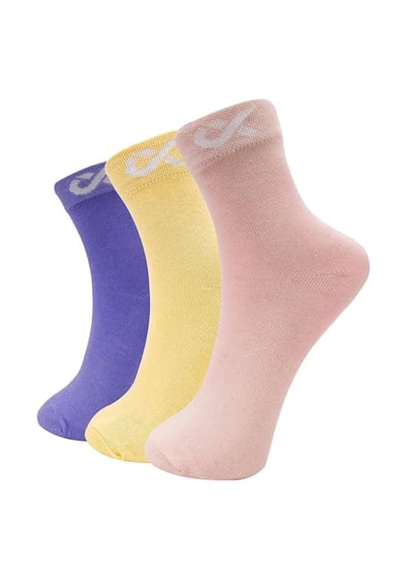 XJARVIS Malibu Solid Ankle Socks for Women & Girls  Pack of 3 (Pink/Purple/Yellow)