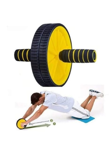 Fitfix® Home Gym Ab Roller Indoor/outdoor Ab Wheel for Abs Workouts 6 Month Warranty/Dual for Men and Women (6 MM Safe Knee Mat, Yellow Roller)