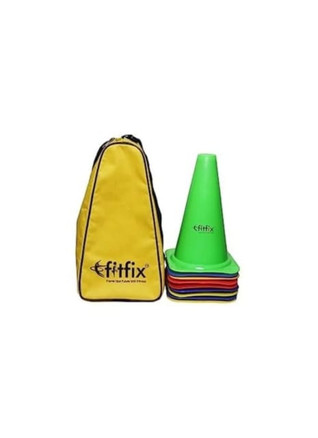 Fitfix Agility Marker Cones  Cricket, Training in polyethylene for Sports Training, Traffic Cone, Dog Agility and Outdoor Agility Training - Multicolor (Pack of 12) (Height 9 Inches - Medium)