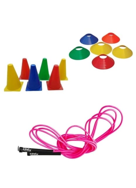 Fitfix® Marker Cone 6 Inch 6 Pcs, Space Marker Cones 20 Pcs, Skipping Rope 9 Ft-1 ps