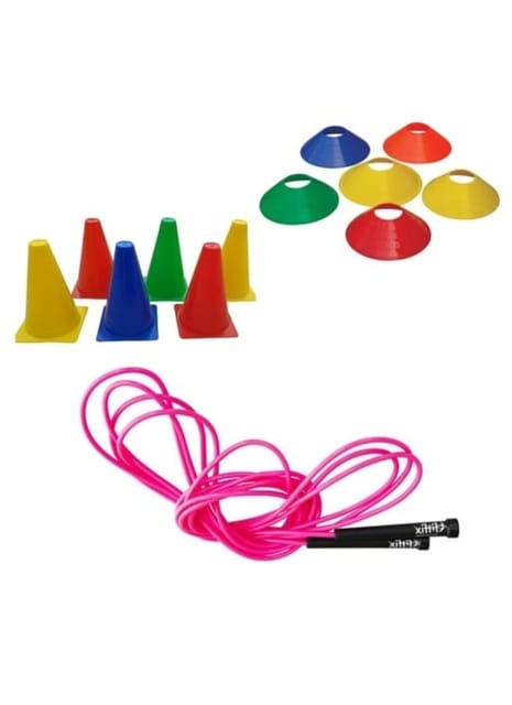 Fitfix® Marker Cone 9 Inch Pack of 6Pcs, Space Marker Cone 10 Pcs, Skipping Rope 9 Feet Pack of 1 Pcs