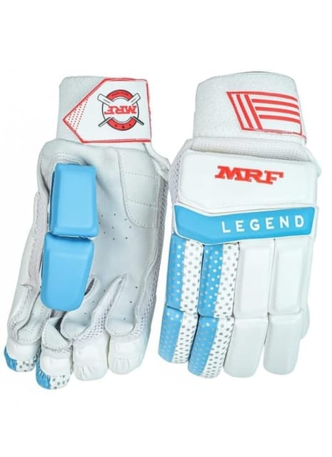 MRF Legend Cricket Batting Gloves (White/Blue, Mens, Right)