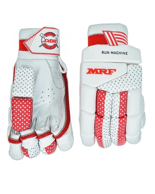 MRF Cricket Batting Gloves, Run Machine (White/Red, Mens, Right)