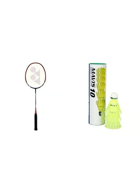 YONEX Nanoray 6000I G4-U Aluminum Badminton Racquet with Full Cover (Red) & Yonex Mavis 10 Nylon Shuttlecock, Yellow, Pack of 6 | Made in Japan (Green Cap) Red Green Cap