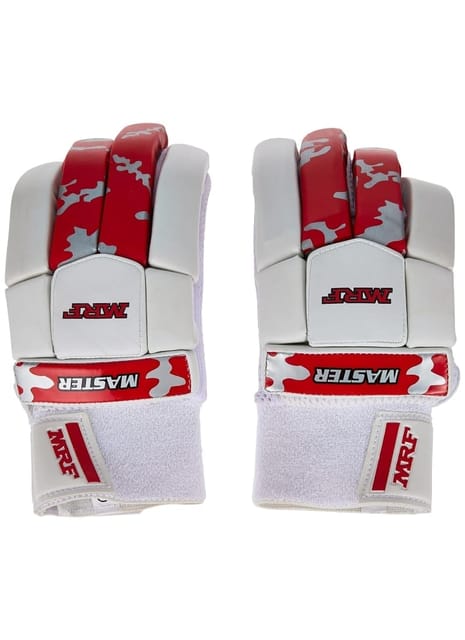 MRF Master Leather Palm Cricket Batting Gloves, Ideal for Coaching, Training, Academy Play, Amateur Level (White/Red, Mens-Adult, Right)