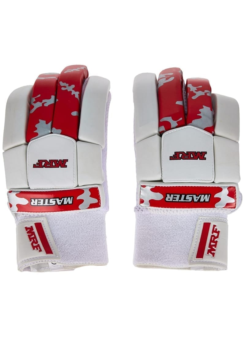 MRF Master Leather Palm Cricket Batting Gloves, Ideal for Coaching, Training, Academy Play, Amateur Level (White/Red, Mens-Adult, Right)