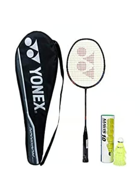 Yonex Professional Best Badminton Combo (Nanoray Light 18i Full Graphite Racquet, Black + Mavis 10 Nylon Shuttlecock, Pack of 6)