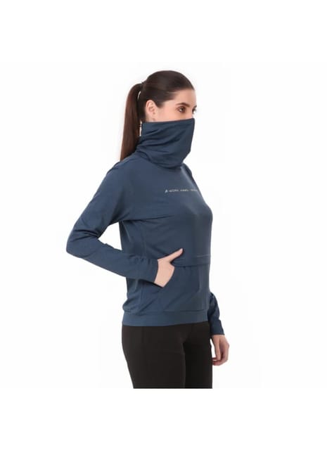 Performance Cowl Neck Tshirt For Women FS (Blue Melange)