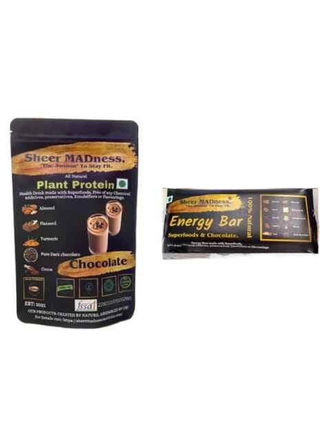 Sheer Madness Energy Bar Pack of 10 / Natural Plant Protein Chocolate 250 gm Combo